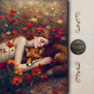 Sleeping Maiden and Fox Decoupage Tissue Paper