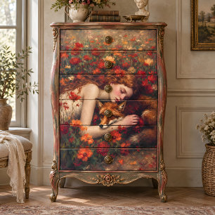 Sleeping Maiden and Fox Decoupage Tissue Paper
