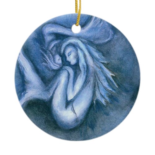 Sleeping Mermaid and Baby Daughter Round Ornament