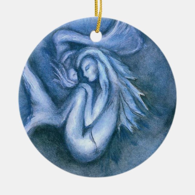 Sleeping Mermaid and Baby Daughter Round Ornament (Front)