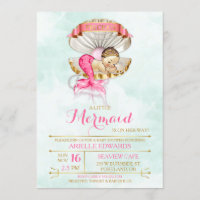 Sleeping Mermaid Baby Clam Shell Tiara Gold & Pink Invitation