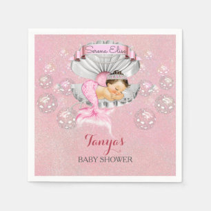 Sleeping Mermaid Baby Girl Pink Shell Pearls Napkins