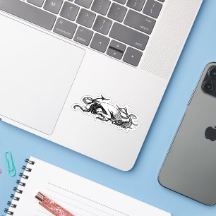 Sleeping mermaid drawing, mythical creature vintag sticker