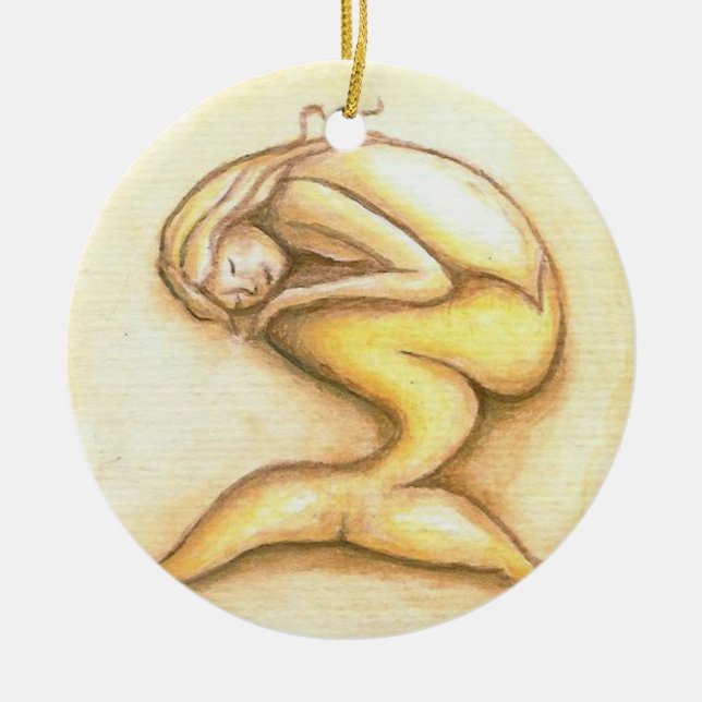 Sleeping Mermaid Gold Christmas Ornament (Front)