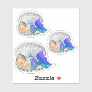 Sleeping Mermaid Shell Purple Teal Silver Sticker