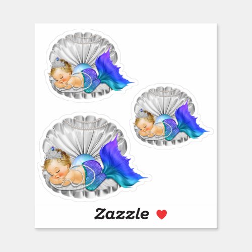 Sleeping Mermaid Shell Purple Teal Silver Sticker
