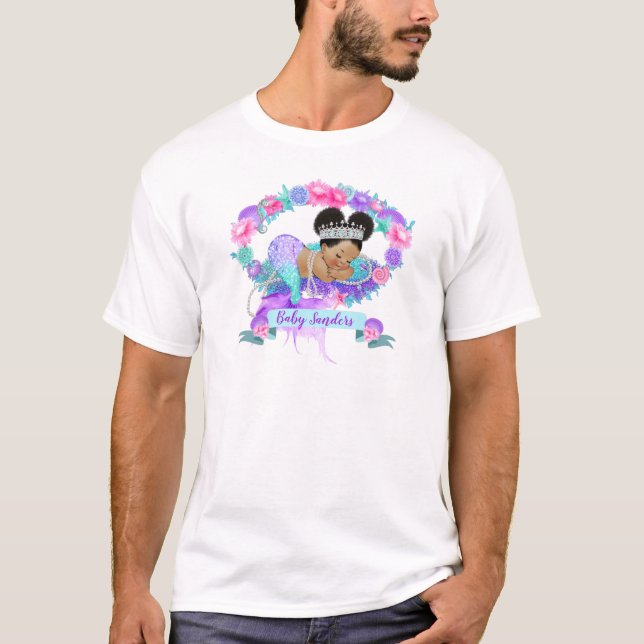 Sleeping Mermaid Theme Pink Purple Turquoise T-Shirt (Front)