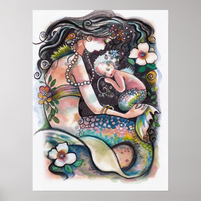 Sleeping Mermaids , mom and child Poster (Front)