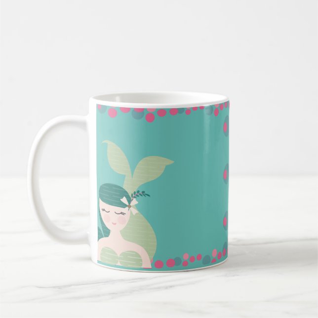 Sleeping Mermaids Teal Pink Bubbles Coffee Mug (Left)
