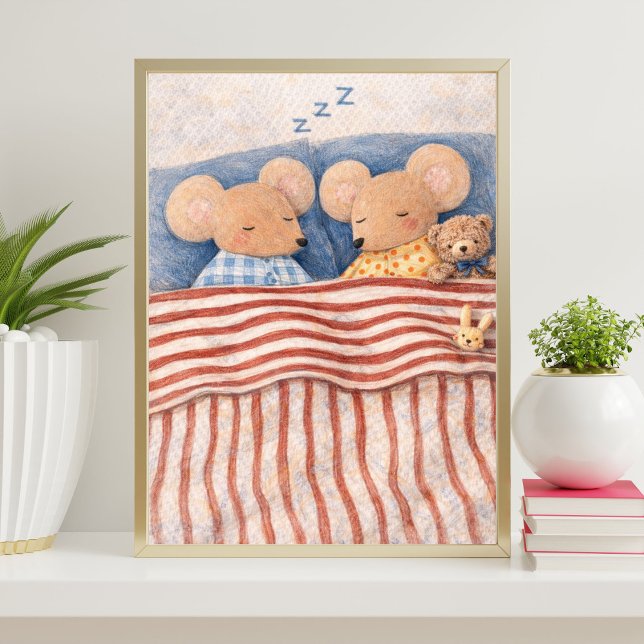 sleeping mice illustration | cute mice art poster (Creator Uploaded)