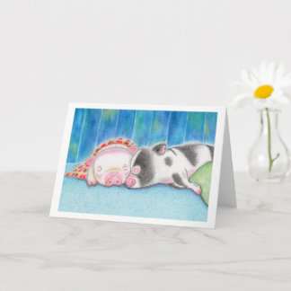 Sleeping Mini Pigs Piglets Folded Greeting Card