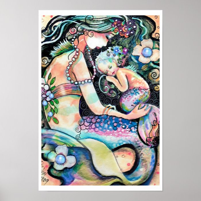 Sleeping Mom and child Mermaid ART Poster