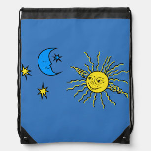Sleeping moon and smiling sun drawstring bag