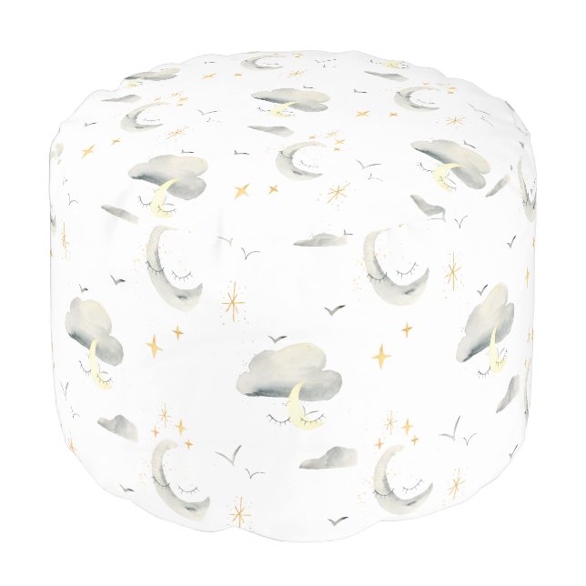 sleeping moon and stars cute pattern pouf (Angled Front)