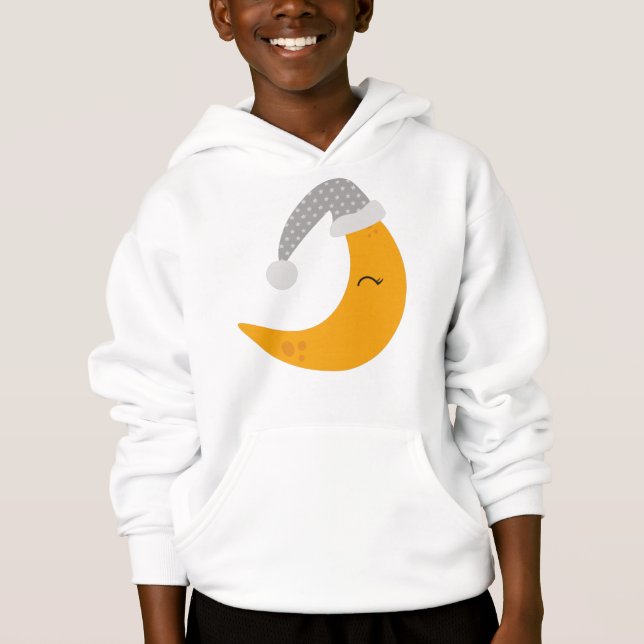 Sleeping Moon, Nightcap, Cute Moon, Yellow Moon Hoodie (Front)