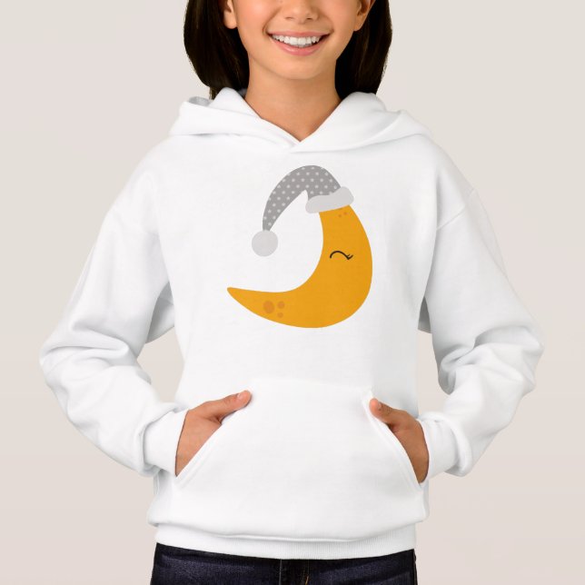 Sleeping Moon, Nightcap, Cute Moon, Yellow Moon Hoodie (Front)