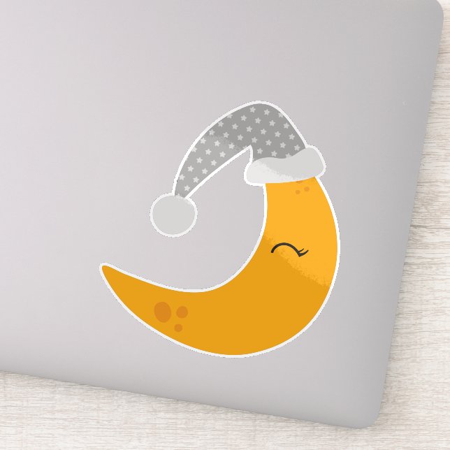 Sleeping Moon, Nightcap, Cute Moon, Yellow Moon Sticker (Detail)