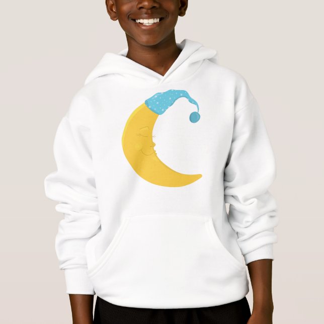 Sleeping Moon, Yellow Moon, Cute Moon, Nightcap Hoodie (Front)