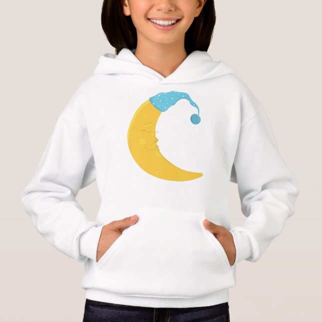 Sleeping Moon, Yellow Moon, Cute Moon, Nightcap Hoodie (Front)