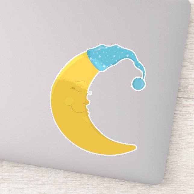 Sleeping Moon, Yellow Moon, Cute Moon, Nightcap Sticker (Detail)