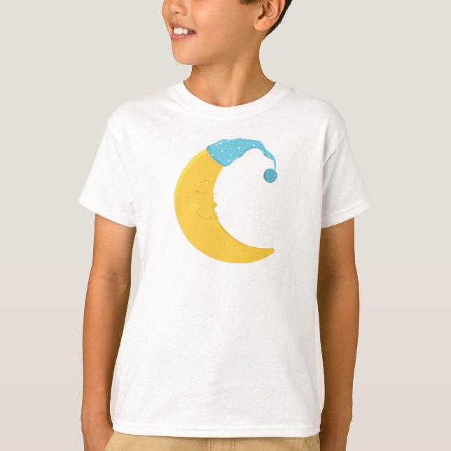 Sleeping Moon, Yellow Moon, Cute Moon, Nightcap T-Shirt (Front)
