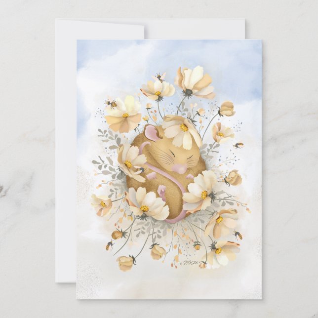 Sleeping Mouse in Bee's Meadow Greeting Card (Front)