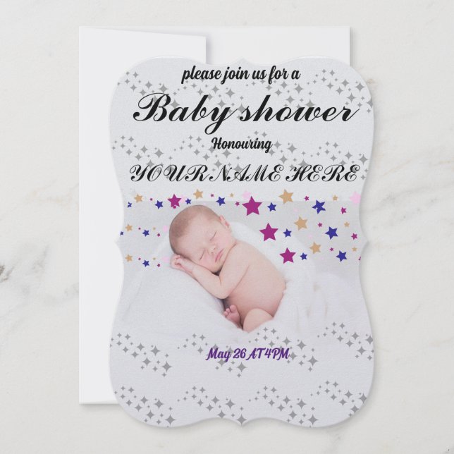 Sleeping New Born Baby Star Sparkle Shape  Invitation (Front)
