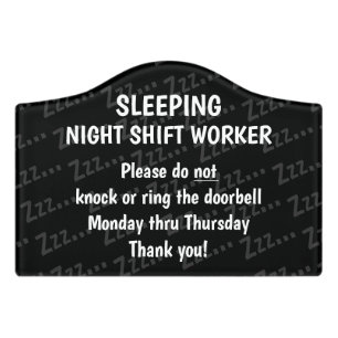 Sleeping Night Shift Worker Door Sign