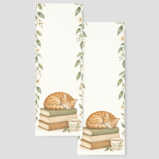 Sleeping Orange Cat Books Tea Sage Green Bookmarks