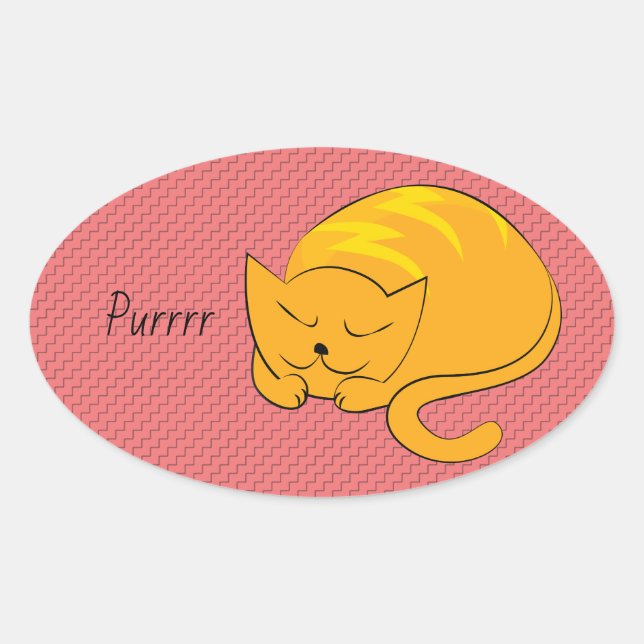 Sleeping Orange Cat Oval Sticker (Front)