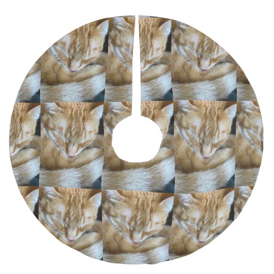 Sleeping orange tabby cat brushed polyester tree skirt
