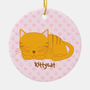 Sleeping Orange Tabby Cat Ceramic Ornament