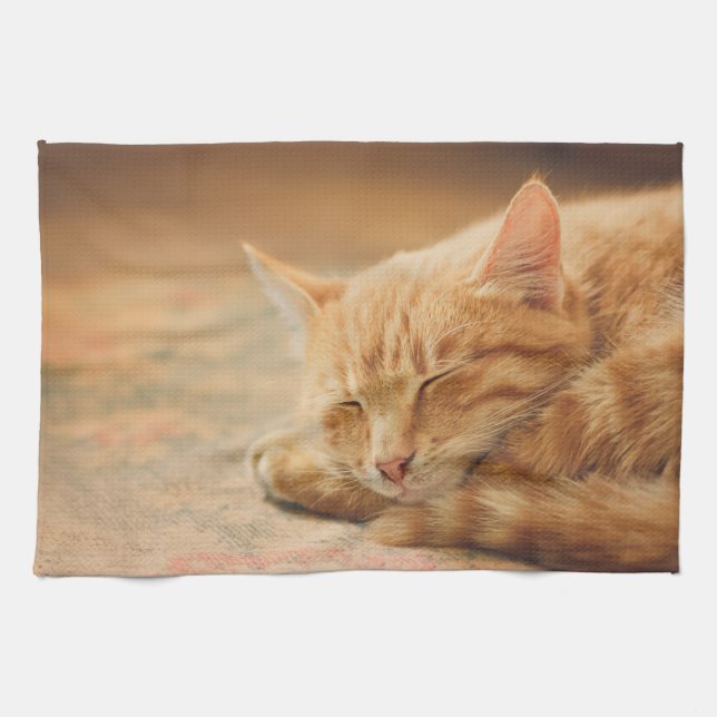 Sleeping Orange Tabby Cat Kitchen Towel (Horizontal)