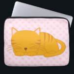 Sleeping Orange Tabby Cat Laptop Sleeve<br><div class="desc">Adorable design features a sweet illustration of an orange tabby kitten taking a nap on a cute pink or blue hearts and paw prints pattern background.</div>