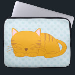 Sleeping Orange Tabby Cat Laptop Sleeve<br><div class="desc">Adorable design features a sweet illustration of an orange tabby kitten taking a nap on a cute pink or blue hearts and paw prints pattern background.</div>