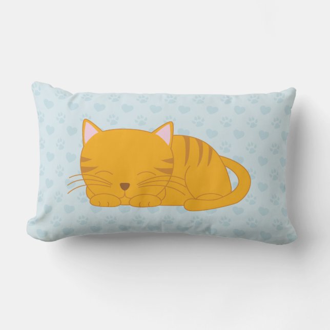 Sleeping Orange Tabby Cat Lumbar Pillow (Front)