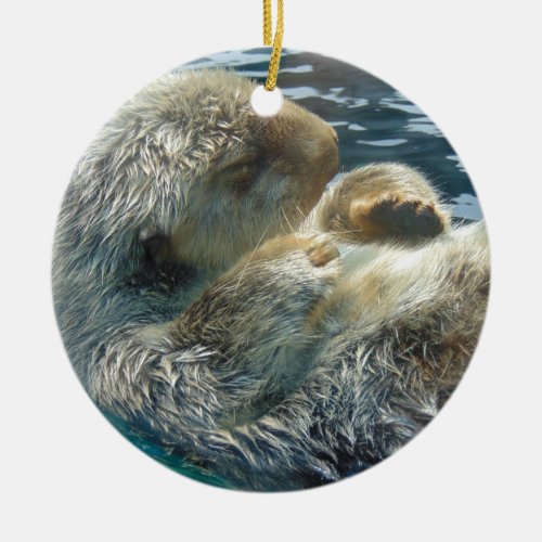 Sleeping Otter Ceramic Ornament