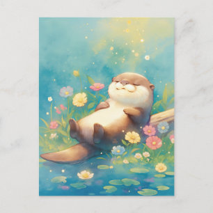 Sleeping Otter in Summer Meadow Postcard