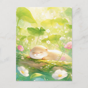 Sleeping Otter on Mossy Summer Log Postcard