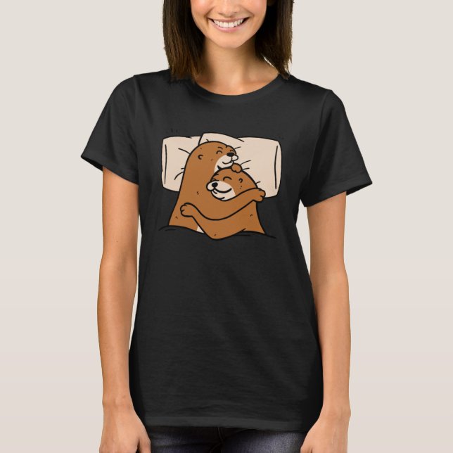 Sleeping otters cuddling sea otters otters T-Shirt (Front)