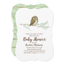 Sleeping Owl Baby Shower Woodland Bird Invitation