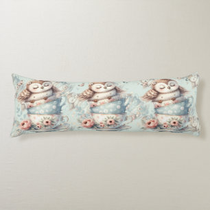Sleeping Owl in Stacked Floral Teacups Body Pillow
