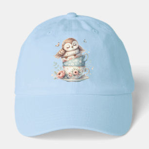 Sleeping Owl in Stacked Floral Teacups Hat