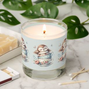 Sleeping Owl in Stacked Floral Teacups Scented Candle