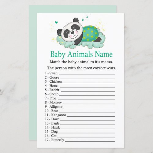 Sleeping panda Baby Animals Name Game