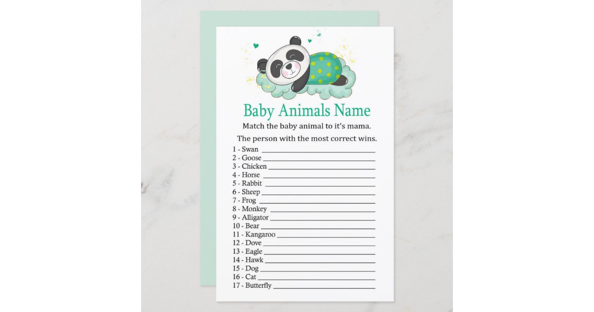Sleeping panda Baby Animals Name Game | Zazzle
