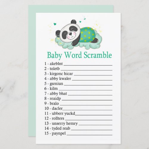Sleeping panda Baby word scramble game