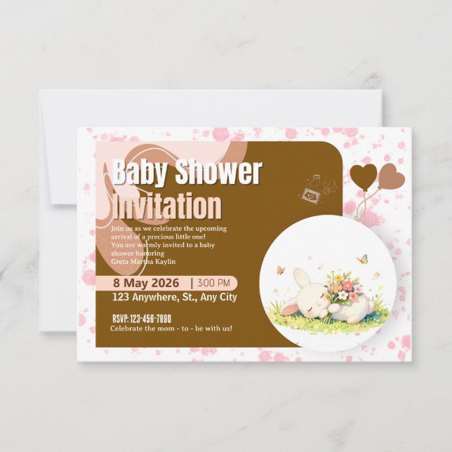Sleeping Pastel Bunny Baby Shower Invitation (Front)