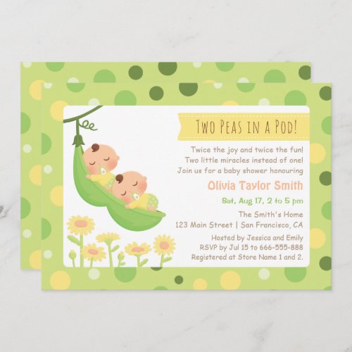 Sleeping Peas in a Pod Twin Baby Shower Invites