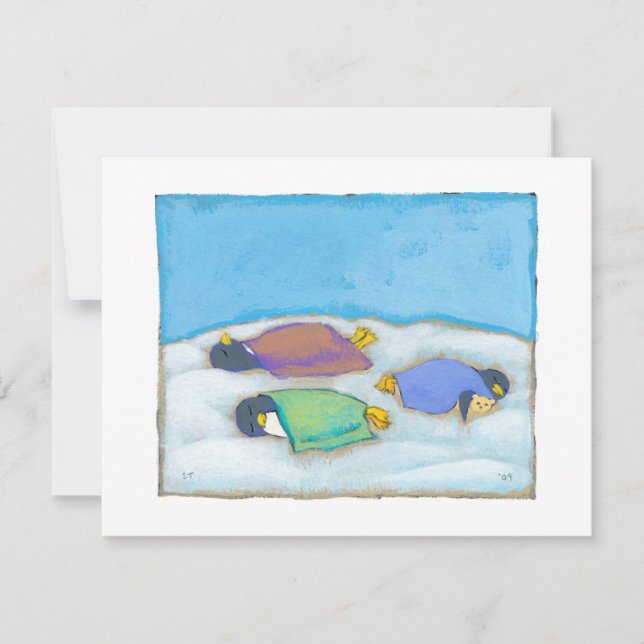 Sleeping penguins original painting slumber party invitation (Front)